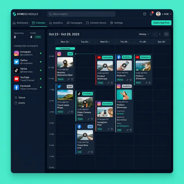 Dashboard penjadwalan konten sosial media NextPost.id – kalender visual multi-platform